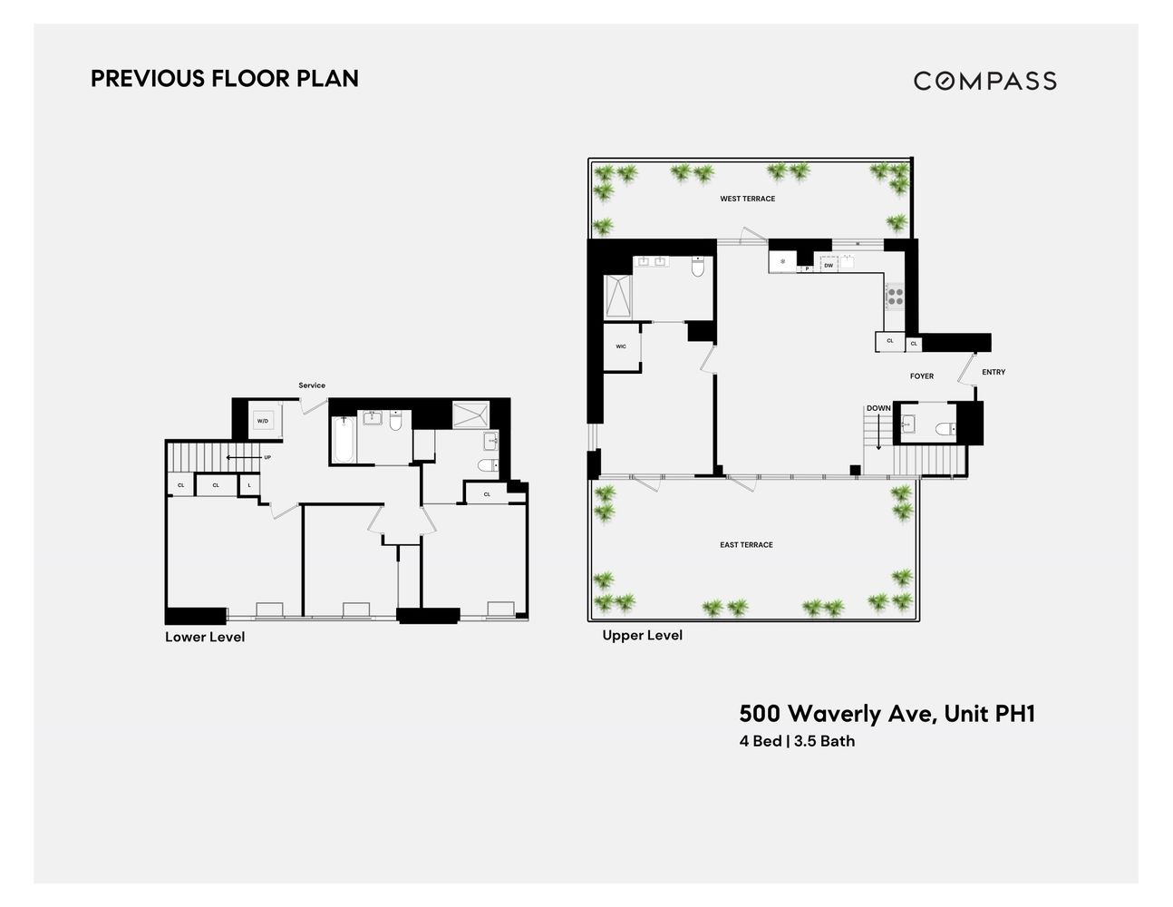 Original floor plan of 500 Waverly Ave Penthouse 1, upper and lower levels