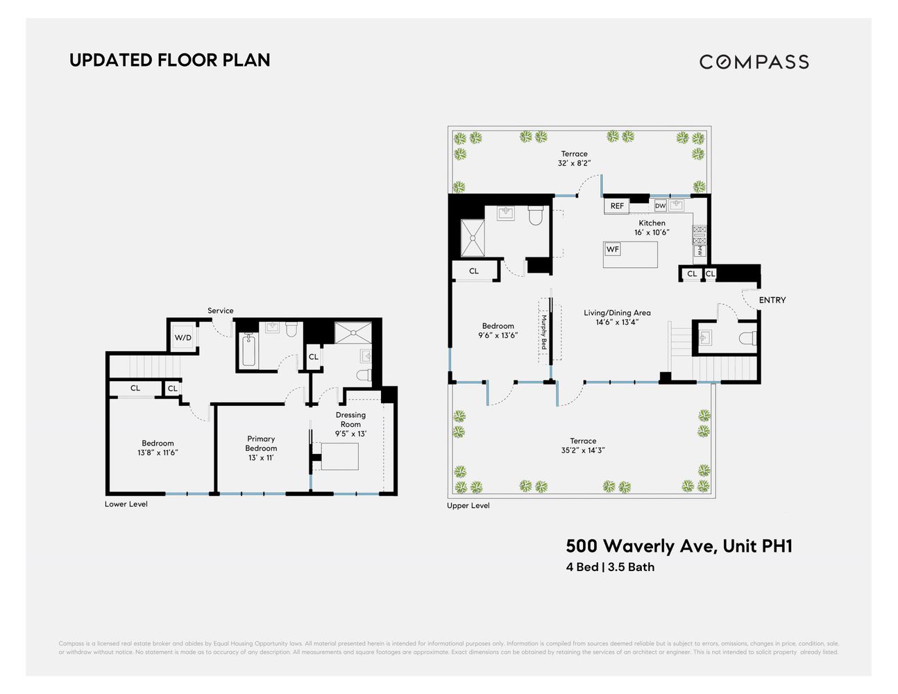 Current floor plan of 500 Waverly Ave Penthouse 1, upper and lower levels